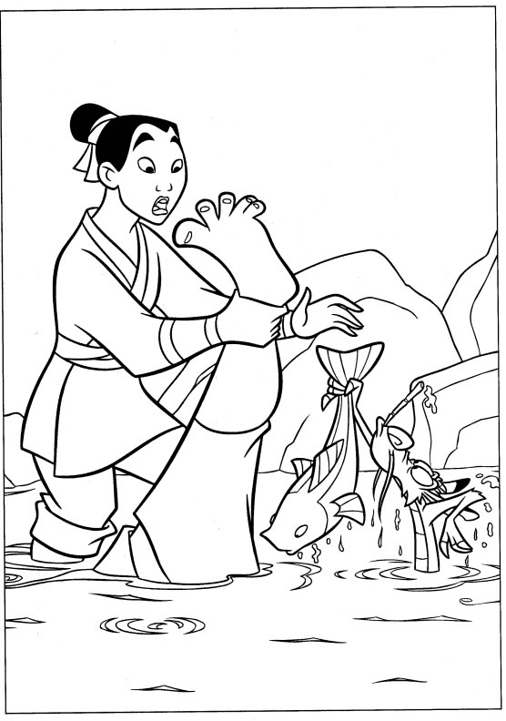 coloriage mulan a la peche